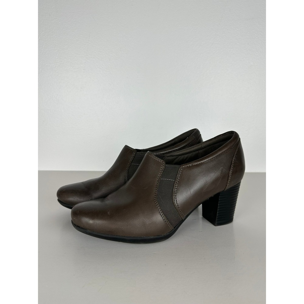 Clarks Collection Dark Brown Leather Block Heel Shooties 8.5W Preppy Career